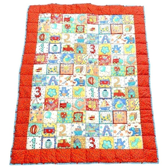 VTG handmade ABC 123 block baby quilt - Picture 1 of 10